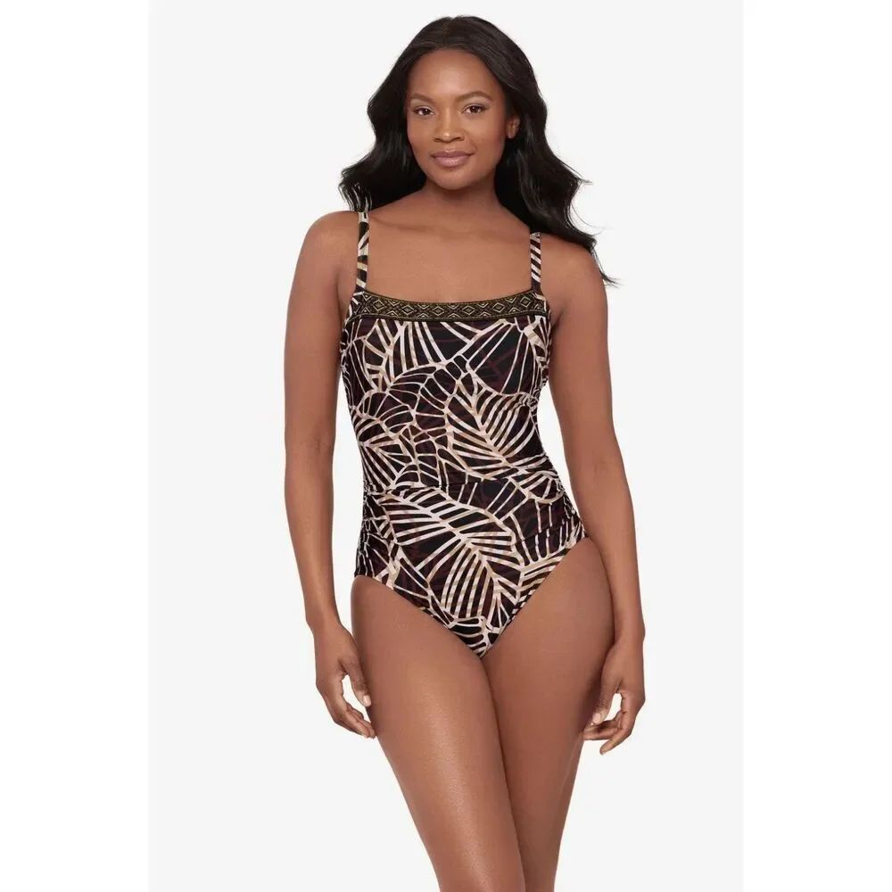 New Miraclesuit Lets Be Fronds Kara One Piece Swimsuit 12 Black Multi